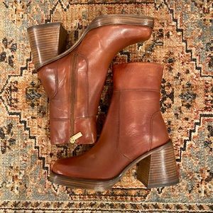 ASOS DESIGN Region leather mid-heel boots in tan